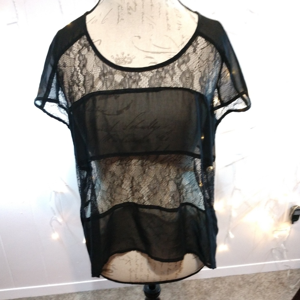 Cecico Sheer Black and Lace Top